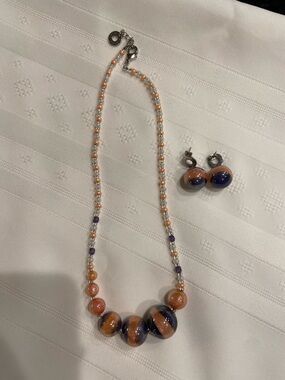 Antica Murrina Genuine Venetian Glass Purple & Peach Necklace and Earring Set